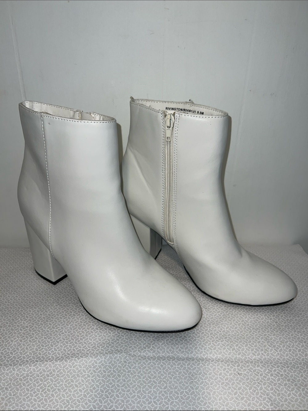 Madden Girl White Faux Leather Ankle Booties with Block Heel